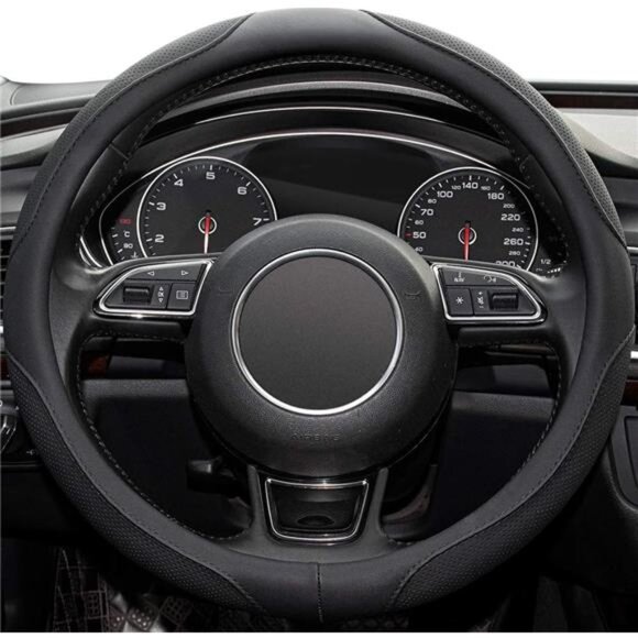 Car Steering Wheel Cover,14.5-15 Inch Black Universal Microfiber Leather Covers - Picture 2 of 7